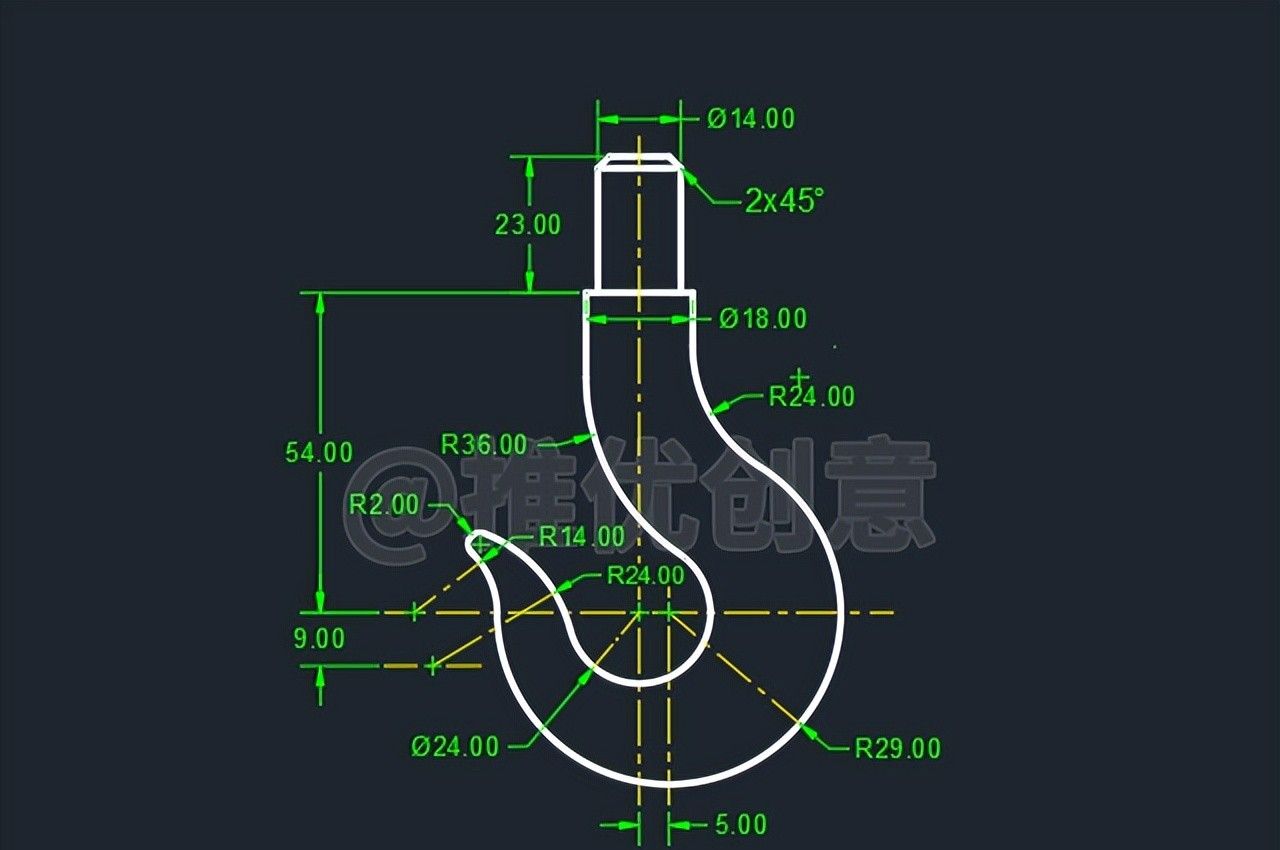 绘制三维吊钩（上） 三维建模 cad画图教程 工程制图 autocad CAD习题