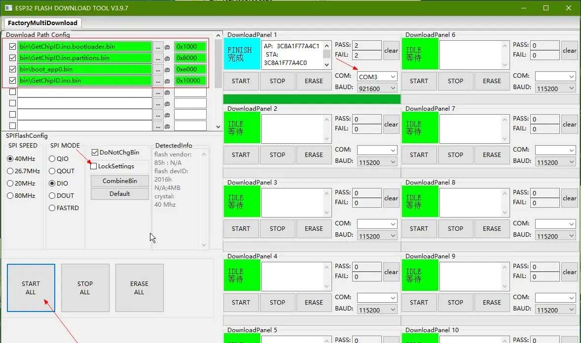 如何把Arduino IDE中ESP32程序bin文件通过乐鑫flsah_download_tool工具软件下载到ESP32中