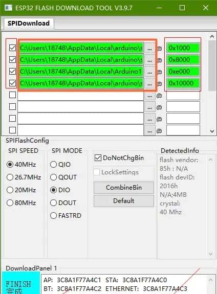 如何把Arduino IDE中ESP32程序bin文件通过乐鑫flsah_download_tool工具软件下载到ESP32中