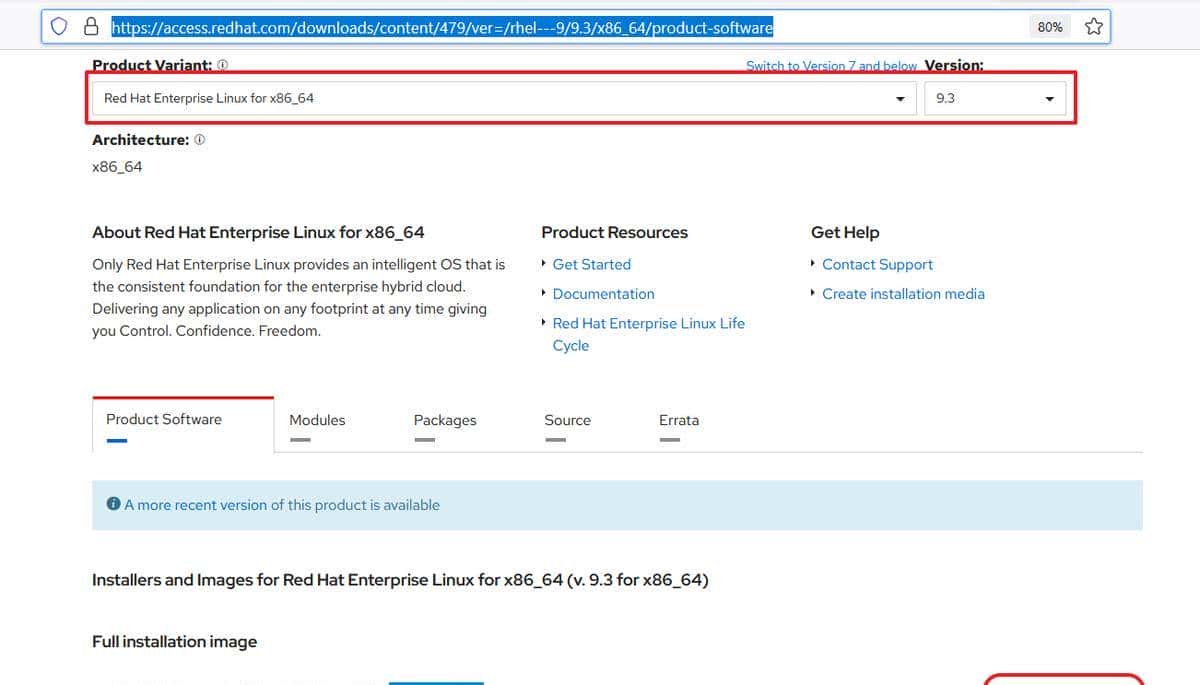 通过Redhat官网下载Red Hat Enterprise Linux 9.3.5镜像文件并安装