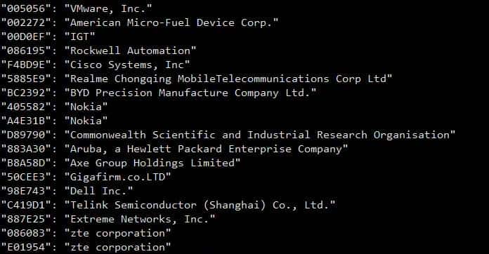 将MAC地址中OUI信息自动翻译