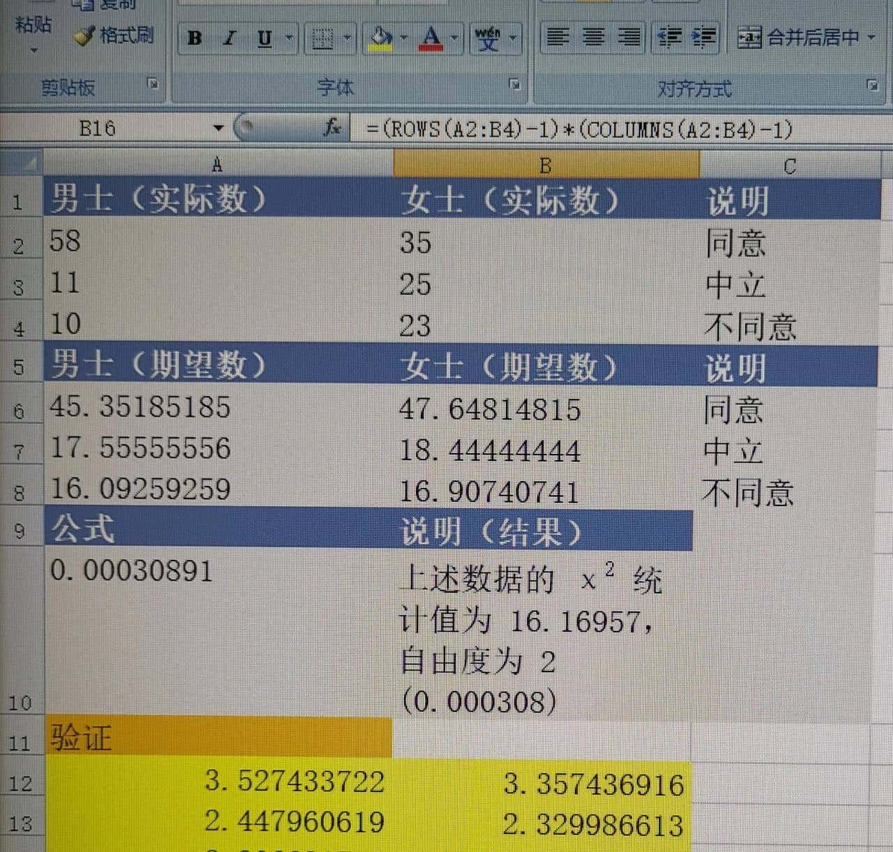跟我学用OFFICE（32）——卡方检验（Chitest）