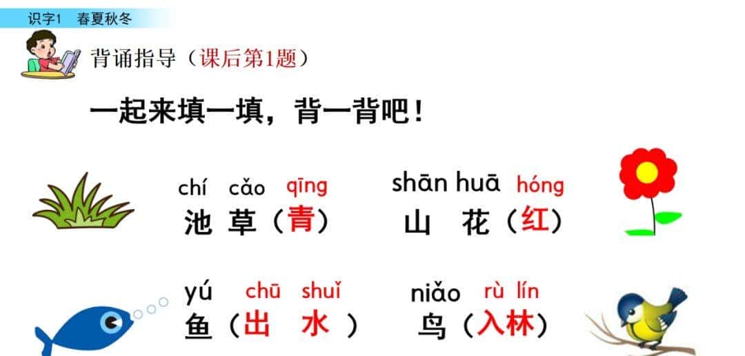 部编版一年级下册语文《春夏秋冬》知识点+图文讲解，给孩子预习