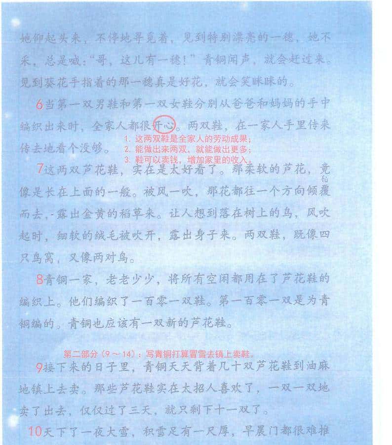 小学四年级下语文20课《芦花鞋》课堂笔记、练习题及阅读题