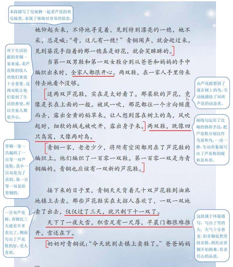 小学四年级下语文20课《芦花鞋》课堂笔记、练习题及阅读题