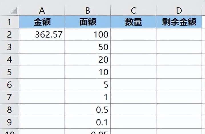 经典 Excel 案例,用不同面额的货币凑金额