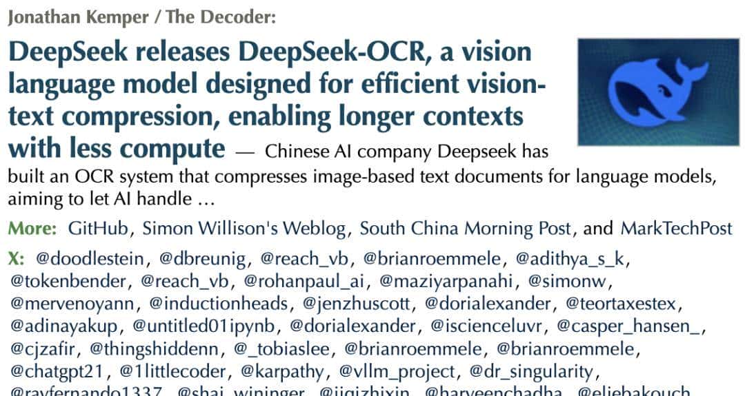 DeepSeek新模型“杀疯了”！用视觉压缩文字，开源即获5.7k Star，Karpathy直呼：Tokenizer必须被淘汰