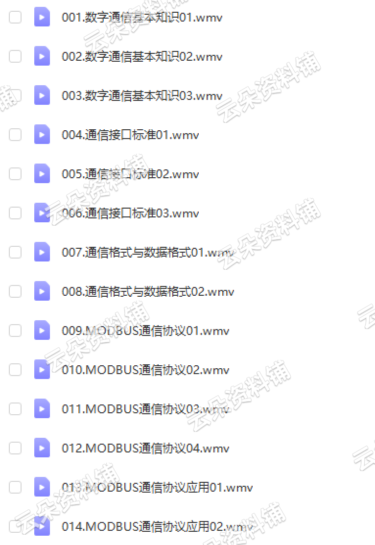 Modbus视频教程通讯通信协议源码串口开发工控零基础自学培训资料